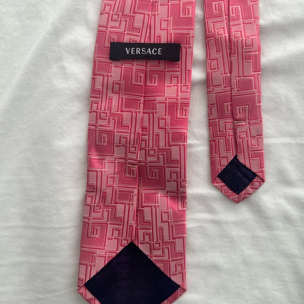 Versace Pink Patterned Silk Tie - image 2